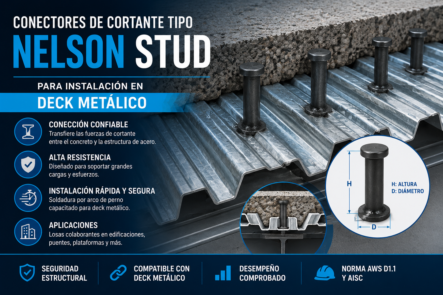 Conectores Nelson para decks metálicos