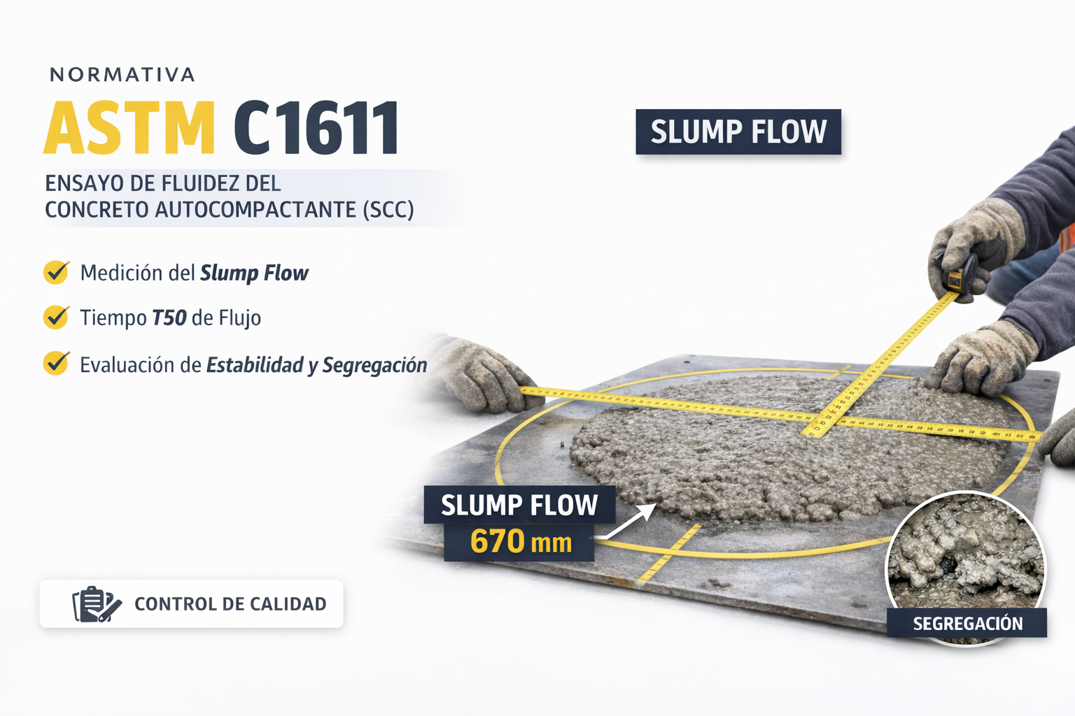 ASTM C1611 ensayo de fluidez del concreto autocompactante