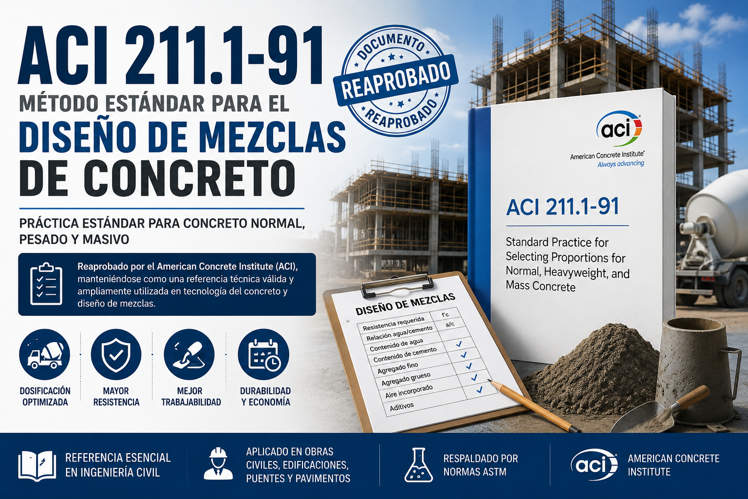 ACI 211.1-91. Diseño de mezclas de concreto