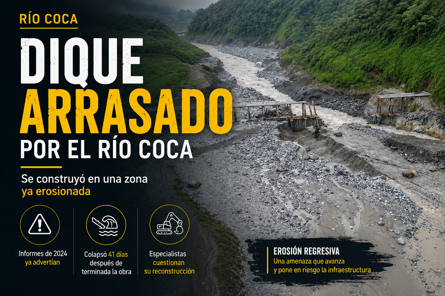 Río Coca desastre en el dique