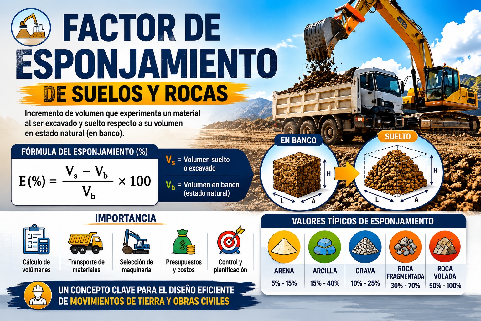 Factor de esponjamiento en suelos y rocas