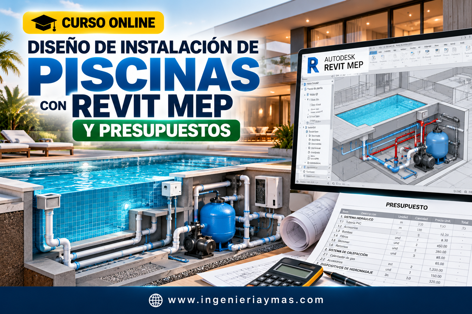 Curso de diseño de instalaciones hidráulicas de piscinas con Revit MEP y presupuestos